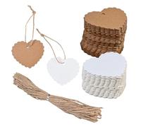 Confezione da 200 etichette regalo a forma di cuore in carta kraft, con 200 spago di canapa, etichette marroni e bianche per bomboniere, segnaposto fatte a mano, per San Valentino, matrimoni rustici