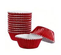 Confezione da 200 pirottini in alluminio di dimensioni standard per cupcake e muffin, a prova di grasso, per feste, matrimoni e cucina, color argento, oro, nero, blu, rosso, verde (rosso)
