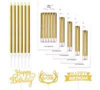 Confezione da 24 candele dorate, candeline di compleanno, candeline per torta, adatte per feste di compleanno, matrimoni, decorazioni per torte di laurea (oro)