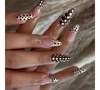 Confezione da 24 chiodi a pressione French Tip con puntini, eleganti stampi a mandorla in ABS, per le donne, facili da usare, veloci da applicare
