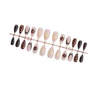 Confezione da 24 Chiodi Artificiali Da Implementare Con Puntini Animali Fiore Perle Oro Lucido Pizzo Francese Unghie Finte A Forma di Mandorla