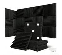 Confezione da 24 pannelli acustici in schiuma fonoassorbente ignifuga, riduce l'eco e il rumore in studi di registrazione e home theatre, con 120 adesivi biadesivi (cuneo)