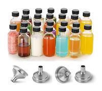 Confezione da 24 piccole bottiglie in vetro trasparente da 56,7 g, con coperchi e 2 imbuti in acciaio inox, 60 ml, per pozioni, succhi di frutta, zenzero, oli, whisky, shot benessere e mini bottiglie