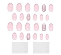 Confezione da 24 Smalti Finti, 48 Pezzi di Colla per Manicure Gelatina, Rotondo e Glitterato, Riutilizzabile, Accessori da Donna (Rosa)