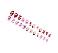 Confezione da 24 stampini per unghie in stile francese, ovali, lucidi, con pois rossi e stelle, per feste eleganti, unghie corte ovali lucide