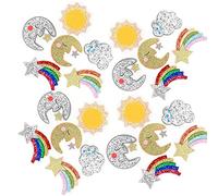 Confezione da 24 toppe in feltro glitterato con motivo luna sole, stelle e nuvole, in feltro, per patchwork, accessori per capelli, decorazioni per torte, decorazioni per confezioni regalo