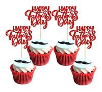 Confezione da 24 topper per cupcake con scritta "Happy Father's Day" e scritta in inglese "Best Dad Super Dad", per festa del papà, decorazioni per torte a tema