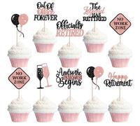 Confezione da 24 topper per cupcake con scritta "Happy Retirement" Out Of Office Forever No Work Zone, The Lagend has Retirement, decorazioni per cupcake per feste ufficialmente in pensione, colore