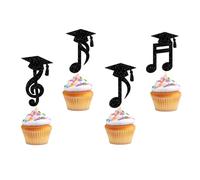 Confezione da 24 topper per cupcake con scritta in lingua inglese "Music Graduation" 2025 - VARACL Black Glitter Note con cappello, decorazioni fai da te per cupcake per scuola di musica, feste di