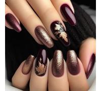 Confezione da 24 unghie adesive per autunno e inverno, in ABS, facili da applicare, facili da applicare, unghie artificiali