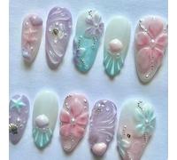 Confezione da 24 unghie artificiali sfumate ombres perline stelle marine strass riutilizzabili per le donne spingere le unghie materiali ABS diverse dimensioni cristallo