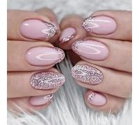 Confezione da 24 Unghie Fingere False, Unghie Almond Corte, Rosa Francese, Acrylic Lucido, Unghie da Applicare, 12 Misure, Unghie da Incollare per Donne e Ragazze, Feste e Fai-da-te