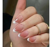 Confezione da 24 unghie finte rosse - ovali medie a pressione con colla - da donna - resistenti, a copertura totale, con punte in acrilico(Nude)