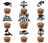 Confezione da 25 decorazioni per cupcake a tema legale della scuola di giurisprudenza 2025 - VARACL Black Glitter Legal Theme Cake Decoration Supplies con tappo di laurea, martelletto, squame per la