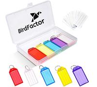 Confezione da 25 etichette con etichette, 5 colori, scatola di plastica con etichette di carta extra, portachiavi e portachiavi con anelli divisi per chiavi, animali domestici, bagagli e memory stick