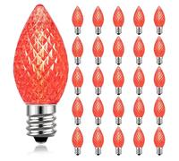 Confezione da 25 lampadine LED C7 per compleanno, attacco candelabro E12, 1W, infrangibili, multicolore, di ricambio per decorazioni luminose (rosso)