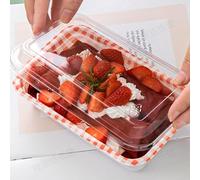 Confezione da 25 scatole in plastica per dessert, torte, salumi a quadri, con coperchio trasparente, per picnic, fette di torta, dessert (rosa)