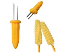 Confezione da 25 spiedini per pannocchie, in acciaio inox, utensili da cucina per barbecue a doppio rebbio per mais dolce (giallo)