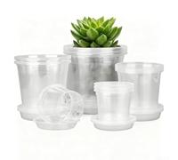 Confezione da 25 vasi in plastica trasparente con piattini, 8,9-17,8 cm, contenitori trasparenti con fori di drenaggio, per giardinaggio interno ed esterno, erbe aromatiche e fiori