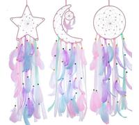 Confezione da 3 acchiappasogni con stelle rosa, luna, sole, decorazione da parete per camera da letto, camera da letto, decorazione da appendere alla stanza delle ragazze, decorazione da parete
