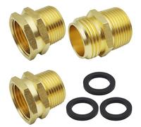 Confezione da 3 adattatori per tubo da giardino in ottone, 2 connettori da 3/4" GHT femmina a 3/4" NPT maschio + 1 connettore maschio 3/4" GHT x 3/4" NPT maschio, con 3 rondelle extra, raccordi per