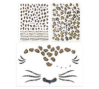 Confezione da 3 adesivi per tatuaggi con stampa leopardata, adesivi per tatuaggi, per il viso, per nail art, con motivo leopardato, per feste, carnevale e Halloween