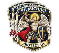 Confezione da 3 adesivi San Michele Protect Us - Arcangelo Michele cattolico guerriero cristiano angelo fede bibbia versi decalcomanie angelo custode protezione sacra decalcomania in vinile per
