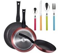 Confezione da 3 aste Ø20/24 e 28 cm + set 24 pezzi di posate in acciaio inossidabile con comandi multicolore