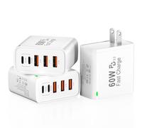 Confezione da 3 blocchi di ricarica rapida USB C, 60 W, 5 porte, USB C, blocco di ricarica da 30 W, 2 USB C + 3USB A PPS/PD 3.0, cubo di ricarica multiporta per iPhone 16, 15, 14, 13 Pro Max, per