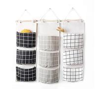 Confezione da 3 borse da appendere in rete, organizer impermeabili, borse per la spesa in cotone e lino, borse pratiche da appendere a parete, deposito sospeso, applica a bagni (nero, bianco, grigio)