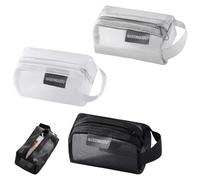 Confezione da 3 borse piccole per trucchi con finestra in rete, mini custodia cosmetica trasparente per l'organizzazione della borsa, borse da toilette da viaggio da 4, 3x2, 8 pollici