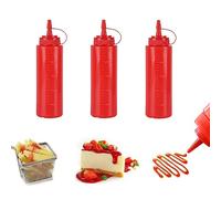 Confezione da 3 bottiglie in plastica rossa da spremere per condimenti, multiuso, per ketchup, olio, marmellata, barbecue, salse, condimenti, grigliate, artigianato, sciroppo, dispenser