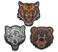 Confezione Da 3 Braccialetti Con Animali Ruggenti, Braccialetti Tattici Ricamati, Adesivi Con Distintivi Di Animali, Toppe In Tessuto Tigre, Lupo, Orso, Toppe Magiche