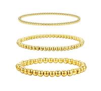 Confezione Da 3 Braccialetti Con Perline Dorate, Braccialetti Da Donna, Braccialetti Elasticizzati, Braccialetti Vintage, Braccialetti Semplici Alla Moda, Braccialetti Impilabili