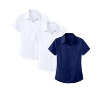 Confezione da 3 camicetta da donna a maniche corte, casual, vestibilità normale, estiva, con scollo a V, tinta unita, casual, per il tempo libero, a maniche corte, con asola, f, L
