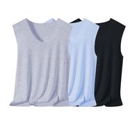 Confezione da 3 canottiere da uomo senza maniche in seta di ghiaccio, magliette intime, ad asciugatura rapida, maglietta da palestra, maglietta da allenamento, Grigio+blu+nero, 3XL