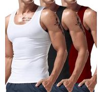 Confezione da 3 canottiere da uomo senza maniche, maglietta a compressione per bodybuilding, maglietta estiva in cotone, 3 pezzi 1, S