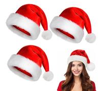Confezione Da 3 Cappelli Di Babbo Natale, Cappello Di Babbo Natale Rosso In Peluche, Cappelli Di Babbo Natale, Stile Per Adulti, Perfetto Per Capodanno e Vacanze