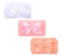 Confezione da 3 cerchietti per capelli con fiocco in morbido nylon, per neonati da 0 a 3 mesi, graziosi accessori per capelli in bianco, rosa e germogli di neve