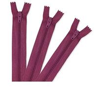 Confezione da 3 chiusure a cerniera in nylon n. 3, ideali per cucito, sartoria, gonne, borse, cuscini, progetti artigianali, Rosso porpora., 46 cm/46 cm