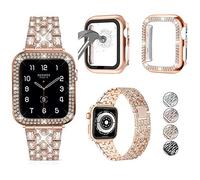 Confezione da 3 cinturini compatibili con Apple Watch da 38 mm, 40 mm, 41 mm, 42 mm, 44 mm, 45 mm, 49 mm, con custodia, cinturino in metallo con diamanti e cover protettiva in vetro per iWatch serie