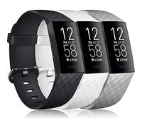 Confezione da 3 cinturini in silicone per Fitbit Charge 4 / Fitbit Charge 3 / Charge 3 SE di ricambio per donne e uomini piccoli (senza tracker) Large: for 7.1"-8.7"wrists Nero, bianco, grigio.