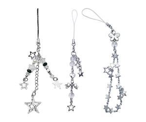 Confezione da 3 ciondoli a forma di stella per telefono, accessori per borse, cinturini carini, gioielli in lega, per amanti della moda