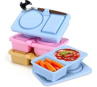 Confezione da 3 contenitori per snack in silicone a doppio scomparto con coperchio, riutilizzabili, 2 scomparti, contenitori per condimenti per insalata, salse, condimenti, mini contenitori per