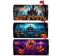 Confezione da 3 coperture magnetiche per cassetta postale di Halloween | Strisce magnetiche, 53,3 x 45,7 cm, adatte per scatole standard US/UK, design a zucca, facile scambio stagionale