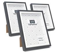Confezione da 3 cornici in legno bianco e nero, 17,7 x 12,7 cm, in vero plexiglas, per tavolo o parete Oxford Premium, moderna e sottile, confezione da 3 pezzi