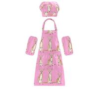 Confezione da 3 costumi da cuoco adorabile e divertente canguro rosa per bambini, cappello da chef, grembiule, set da forno per ragazzi e ragazze, attività di pittura artistica 3-12 anni, Funny