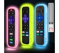 Confezione da 3 cover per telecomando Roku, custodia con batteria compatibile con Roku Voice Remote ufficiale, custodia protettiva universale in silicone che si illumina al buio giallo, blu, rosa