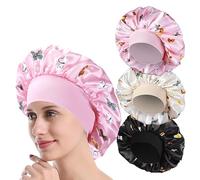 Confezione da 3 cuffie in raso, in seta, per dormire, con ampia fascia elastica, per capelli lunghi, lisci e ricci (rosa, nero, bianco)