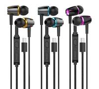 Confezione da 3 cuffie USB C per iPhone 16 15 Pro Max, auricolari con cavo di tipo C, con cancellazione dei bassi magnetici, con microfono, per iPad 10 Pixel 9 8, Galaxy S25 Ultra S24 S23 A16 A56